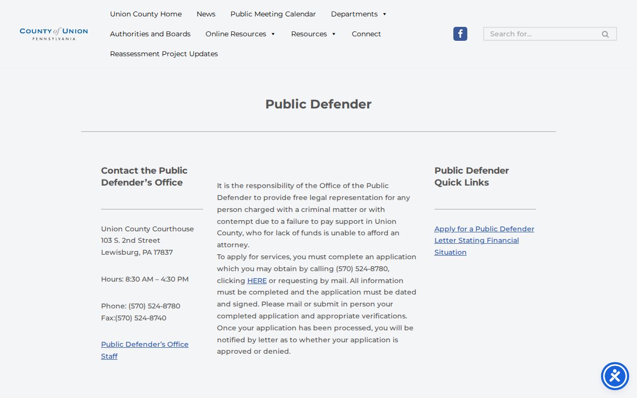 Official Union County Public Defender application and contact page