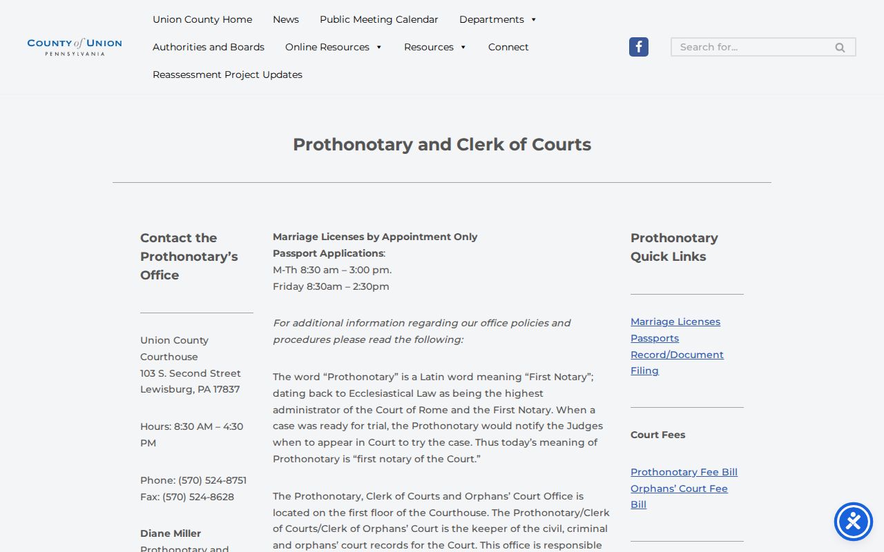 Union County criminal records Clerk of Courts page