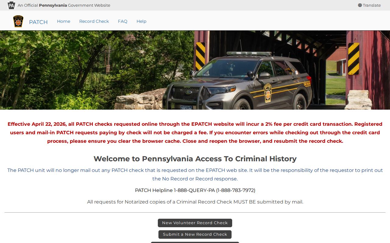 Union County criminal history request options in PATCH