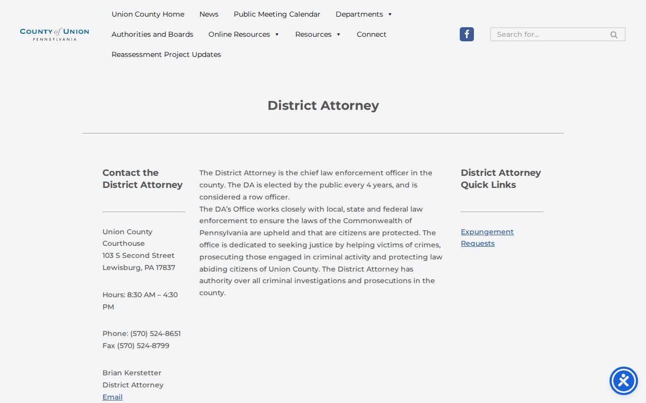 Official Union County District Attorney office page