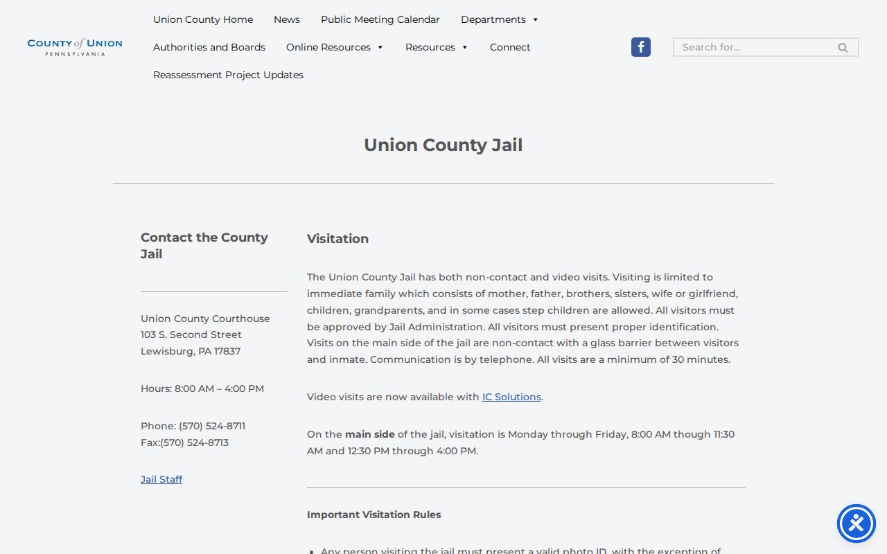 Official Union County Jail contact and visitation page
