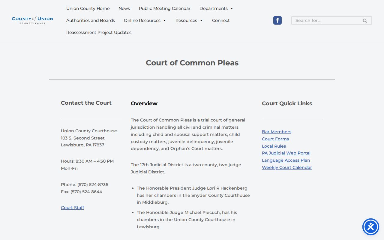 Union County criminal court case information from the Court of Common Pleas