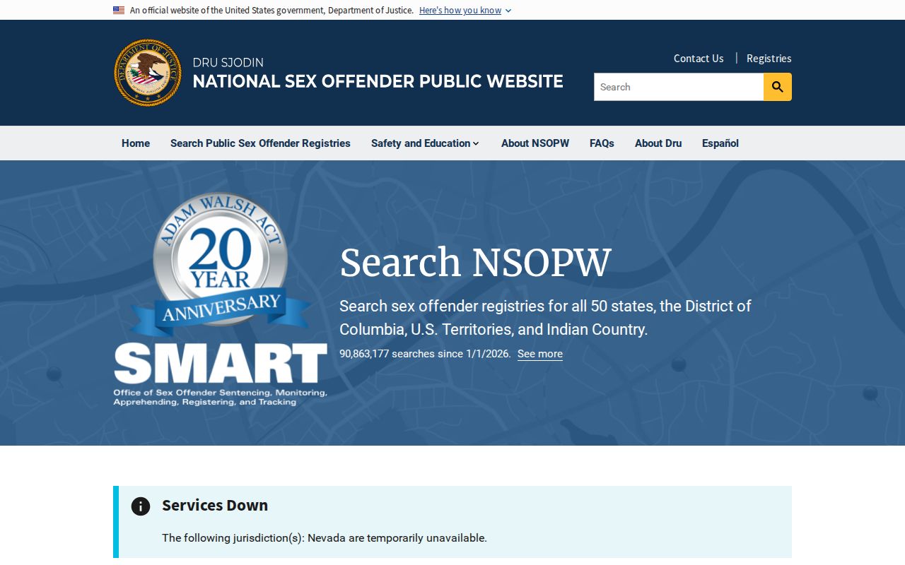 U.S. Department of Justice NSOPW cross-state registry search